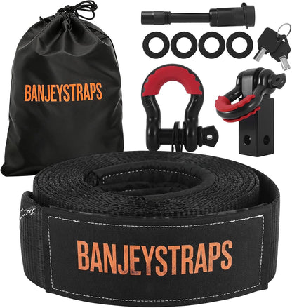 45,000 lb Recovery Tow Strap Kit with 3/4" Shackles（2pcs） - 4" x20' Heavy Duty Snatch Strap for Off-Road Truck & Jeep Recovery, Includes Storage Bag for SUV & 4x4 Vehicle Emergency