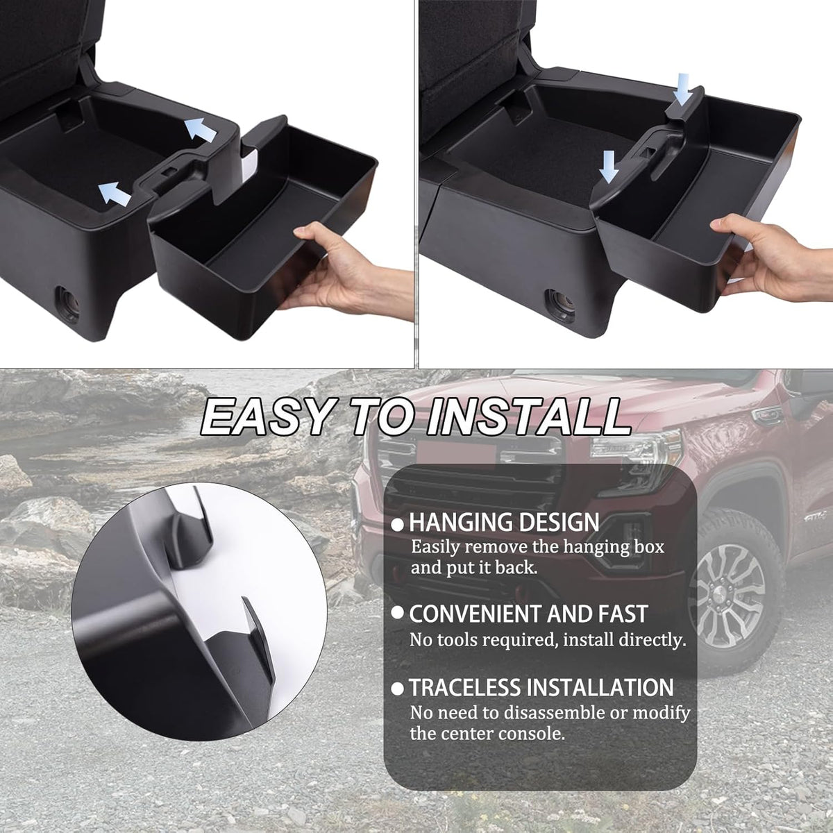 JKCOVER Center Console Hanging Organizer Box Compatible with 2019-2026 Chevy Silverado/GMC Sierra 1500 and 2020-2026 Chevrolet Silverado/Sierra 2500HD 3500HD Accessories(Split-Bench Folding Seat Only)