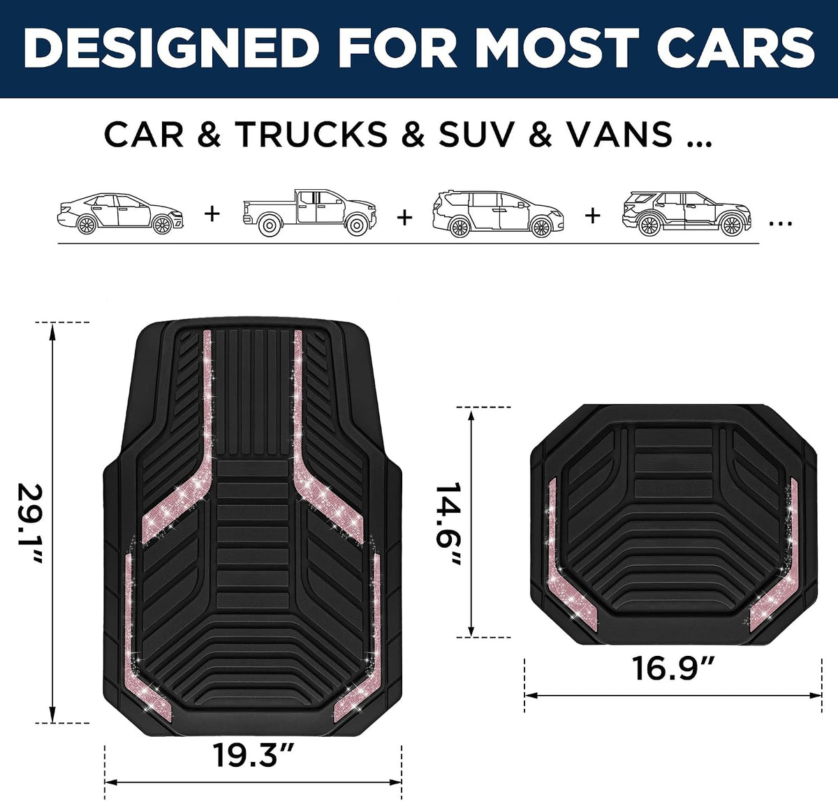 PIC AUTO Heavy Duty Rubber Floor Mats, Purple Aluminum Film Car Mats Set, Front and Rear Car Mats with Anti-Slip Backing, All Weather Protection, Trim-to-Fit for Automotive SUV, Sedan, Van