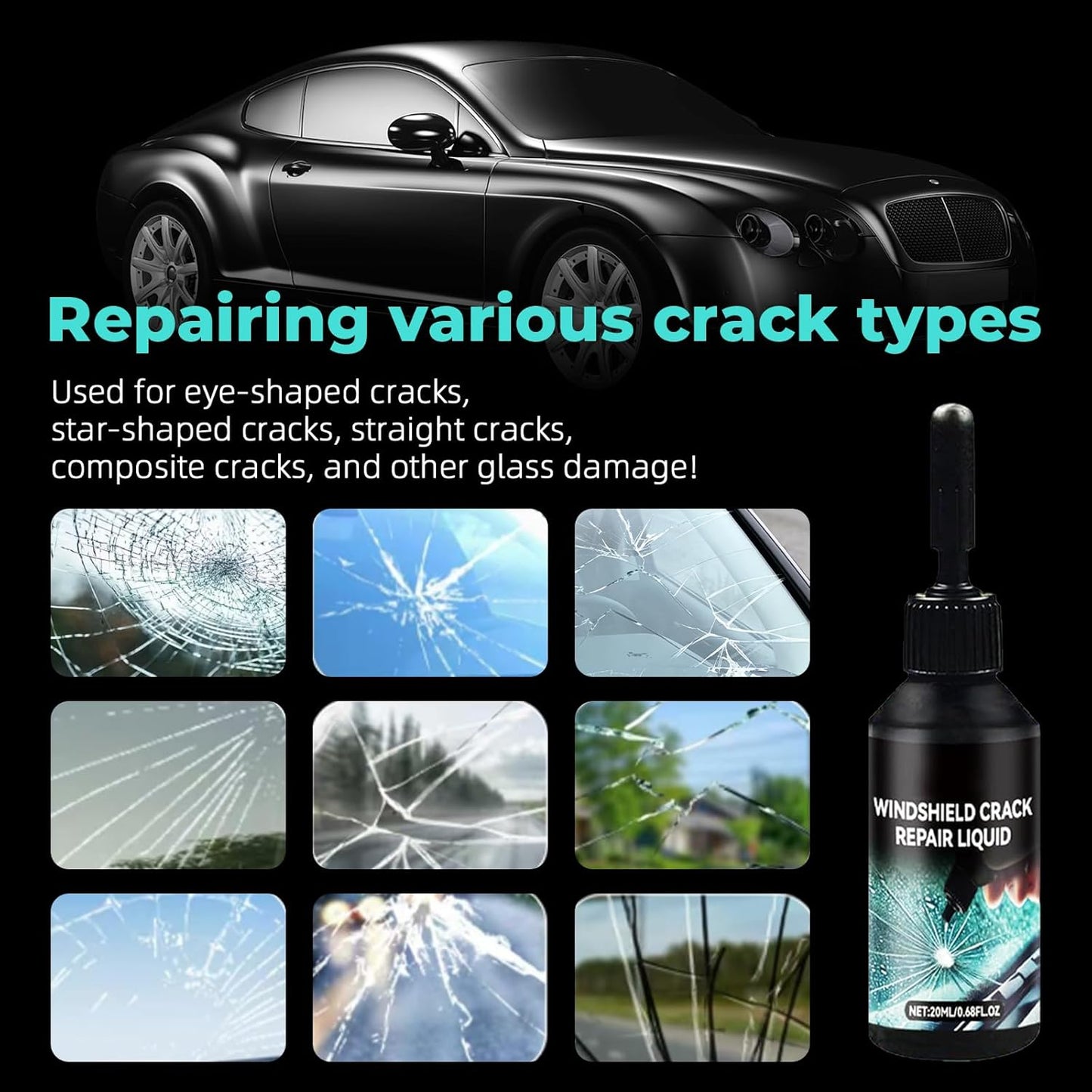 DEZEU Windshield Crack Repair Kit,2026 Latest Upgraded Windshield Chip Repair Kit,5MinQuick-Glass Repair Liquid,Long-Lasting for Windshields, Mirrors,All Crack Types 0.68 FL OZ.