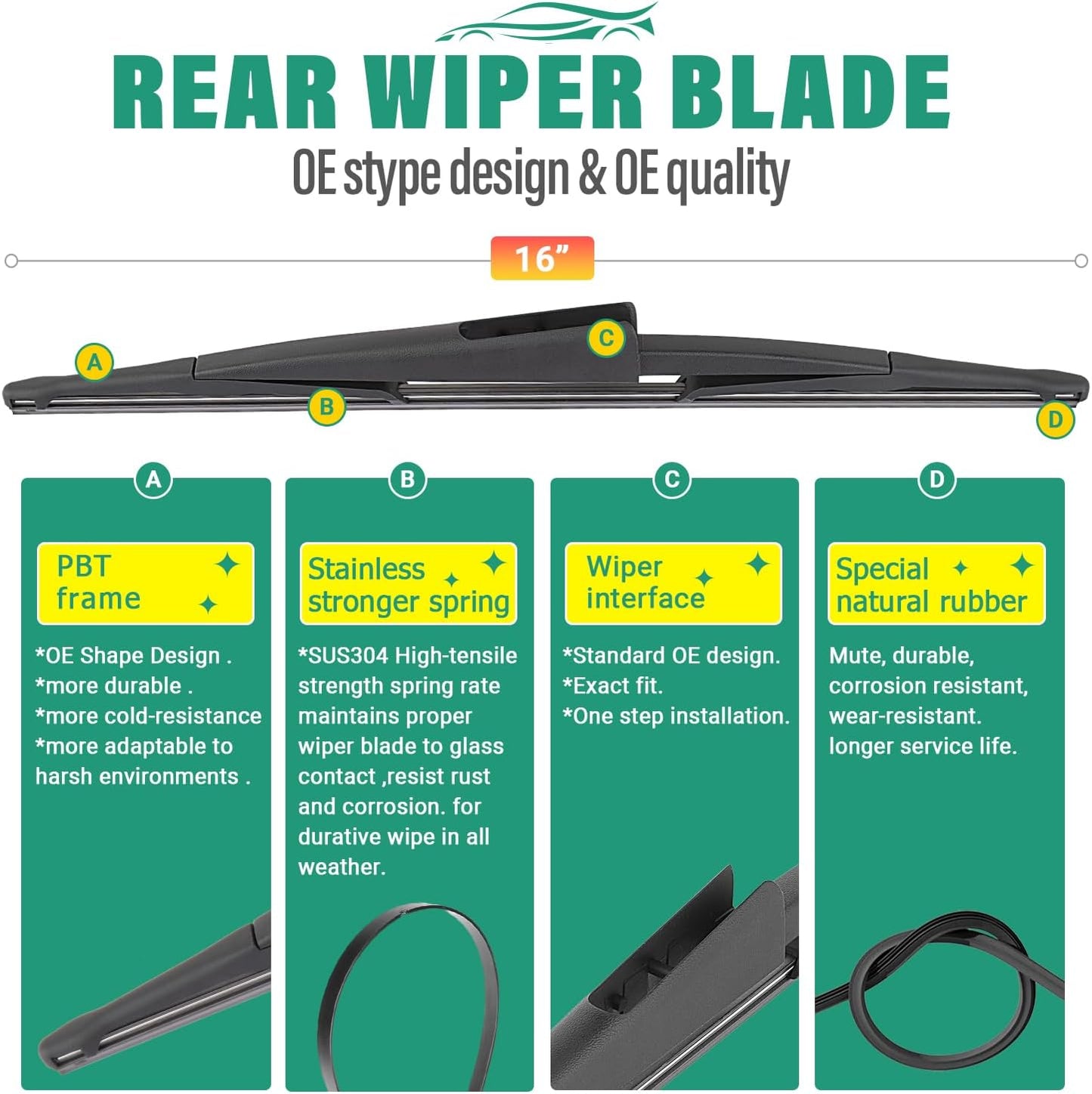 26" 16" 12" Windshield Wiper Blades Replacement for Toyota RAV4 2019 2020 2021 2022 2023 2024 2025 RAV 4 / Mazda 5 2006-2015 Premium All Weather Front Rear Wipers Set - OEM Quality (Pack of 3) - Colors B