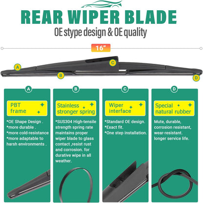 26" 16" 12" Windshield Wiper Blades Replacement for Toyota RAV4 2019 2020 2021 2022 2023 2024 2025 RAV 4 / Mazda 5 2006-2015 Premium All Weather Front Rear Wipers Set - OEM Quality (Pack of 3) - Colors B