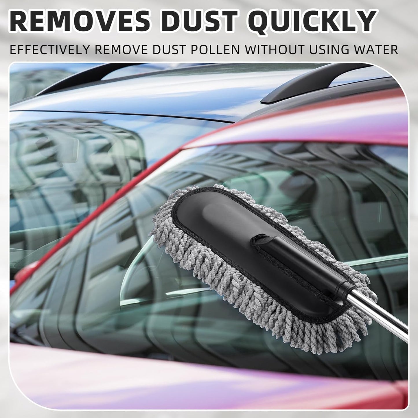 Tanlade 2 Pack Microfiber Car Duster Exterior Scratch Free with Extendable Handle Soft Car Duster Kit for Cleaning Dust Brush Set for Exterior Interior Cleaning Tools (Blue Gray)