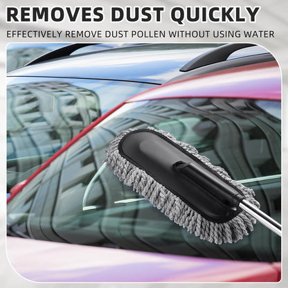 Tanlade 2 Pack Microfiber Car Duster Exterior Scratch Free with Extendable Handle Soft Car Duster Kit for Cleaning Dust Brush Set for Exterior Interior Cleaning Tools (Blue Gray)