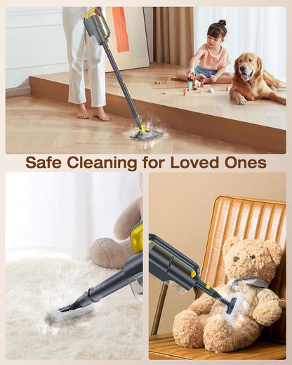 10-in-1 Steam Mop with Detachable Handheld Steamer,350ml Tank, 10s Heat-Up, 248°F Steam Cleaner, 2-Level Control and Swivel Head for Floor,Carpet,Tiles, BBQ grill,Car Accessories Clean White