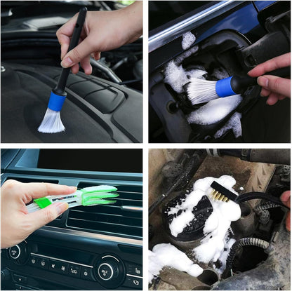 HMPLL 10pcs Auto Car Detailing Brush Set Car Interior Cleaning Kit Includes 5 Boar Hair Detail Brush,3 Wire Brush, 2 Air Vent Brush for Cleaning Car Interior Exterior, Dashboard Engines Leather Wheel