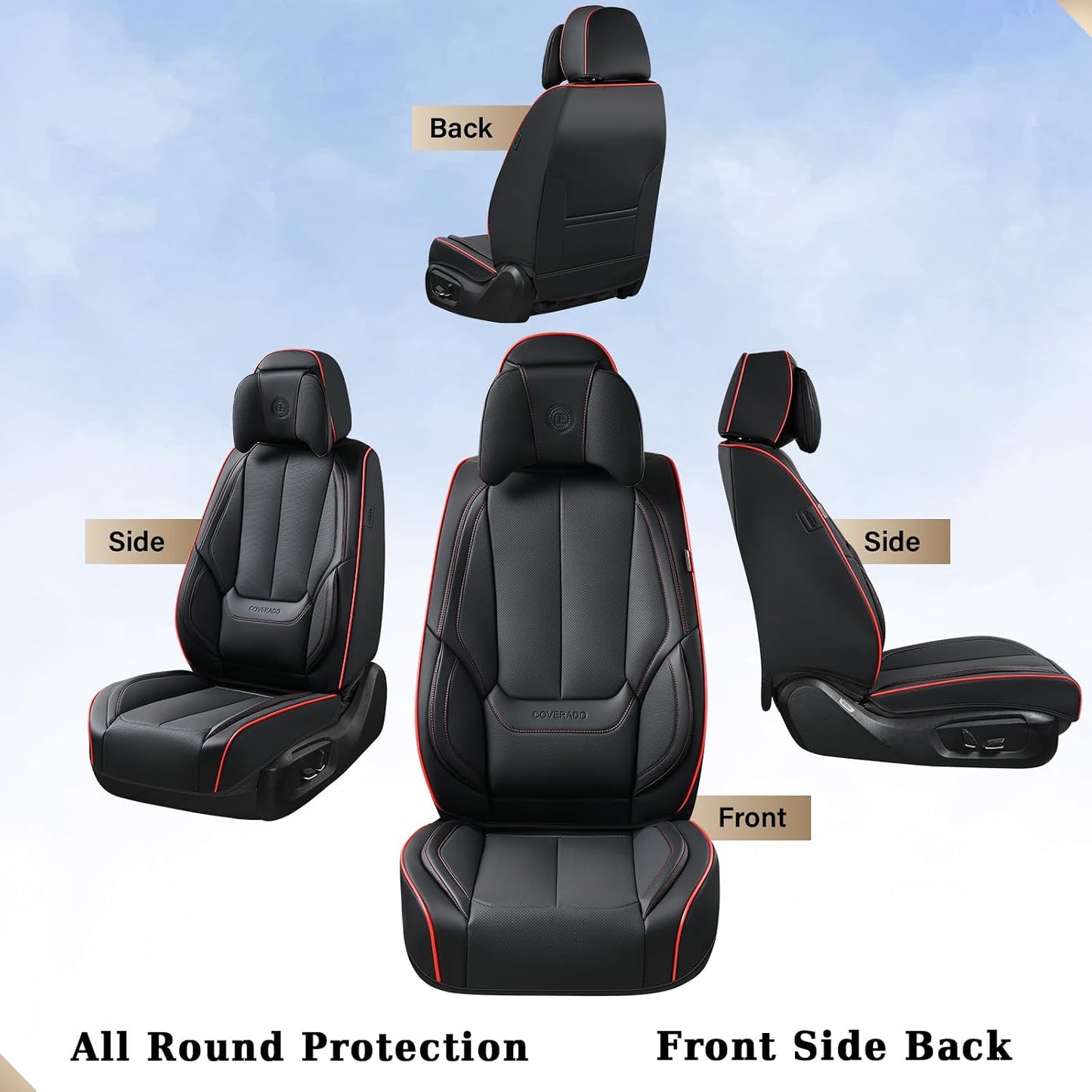 Coverado Seat Covers Full Set, Black Seat Covers for Cars 5 Seats, Car Seat Protector, Waterproof Nappa Leather Car Seat Cushion, Front and Rear Car Seat Cover Fit for Most Sedans SUV Pick-up Truck - Colors A