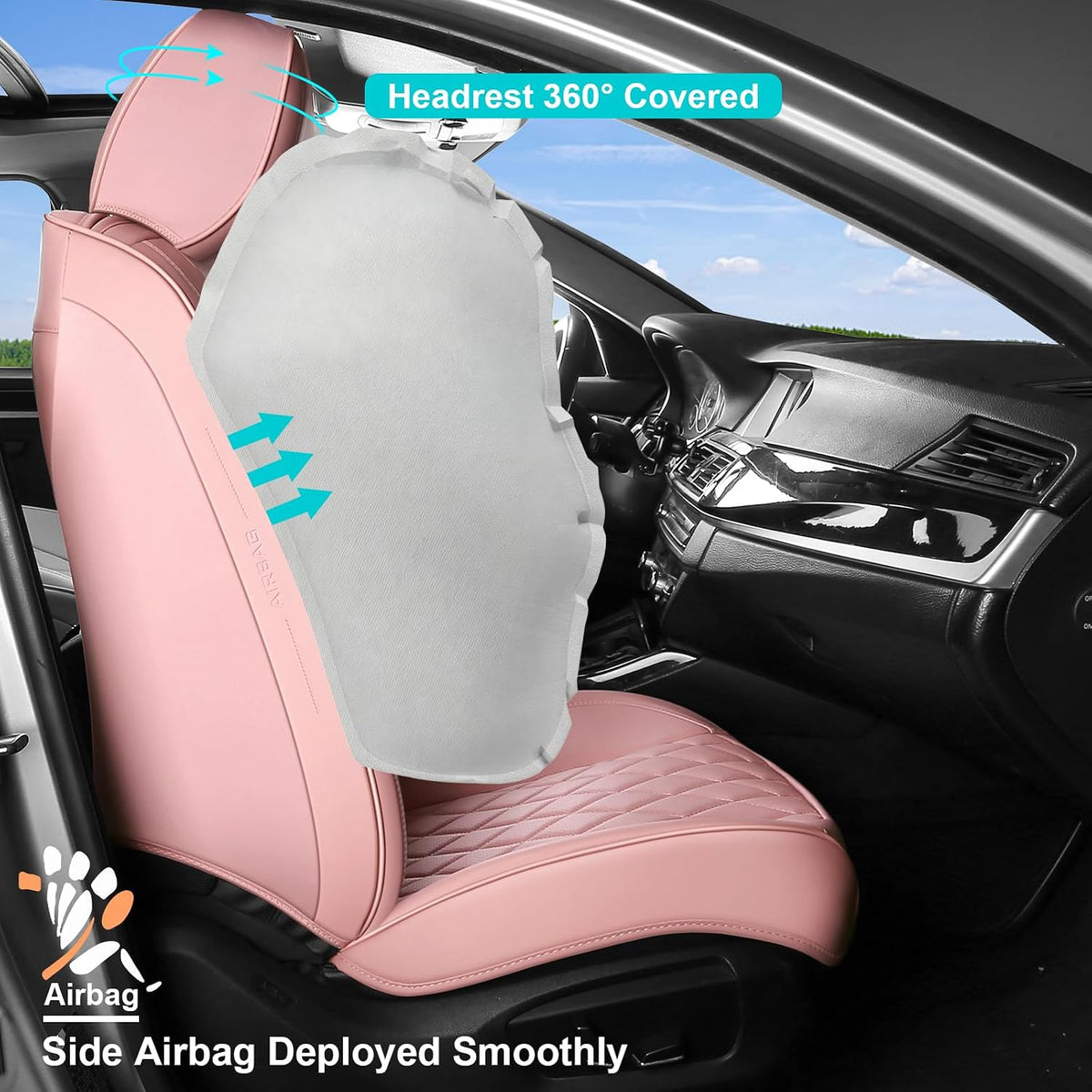 Car Seat Covers Full Set, Pink Leather Seat Covers for Car 5 Seats, Waterproof Car Seat Protector Front Seats Back Seat Cover, Automotive Carseat Cover Universal Fit for Most Cars SUV