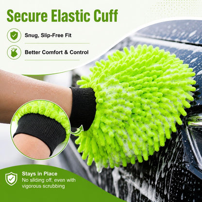 2PK Chenille Microfiber Car Wash Mitt – Ultra-Soft, Scratch-Free, Highly Absorbent Wash Mitts for Car Washing & Detailing, Lint-Free with Rich Foam (8.27" x 6.3")