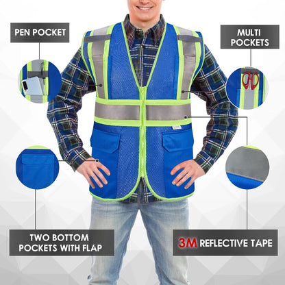 High Visibility Reflective Safety Vest with Zipper and Pockets Orange,M