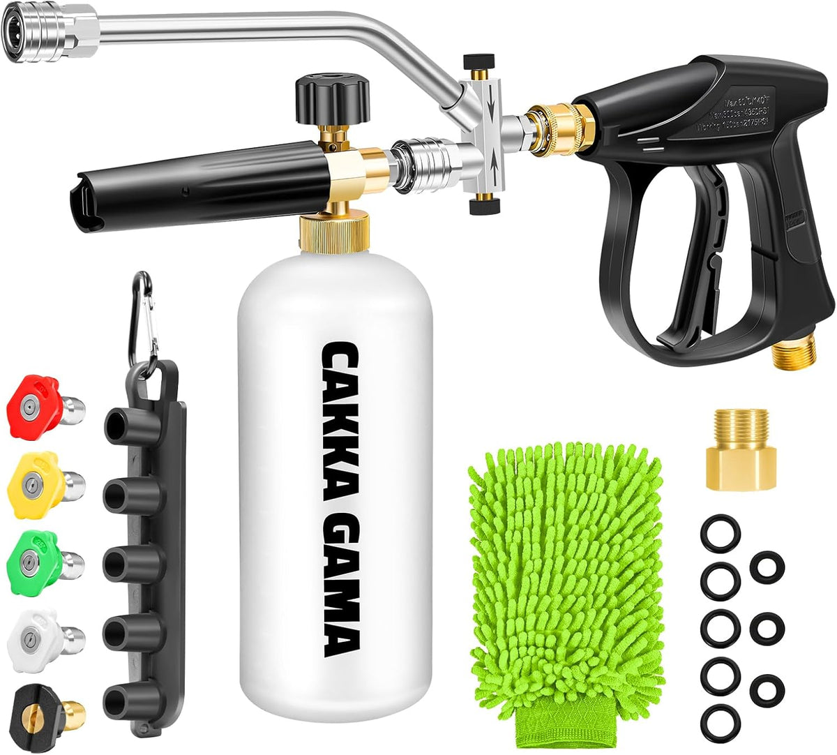 Foam Cannon for Pressure Washer, Industrial Car Wash Foam Sprayer with 1/4 Inch Quick Connector, Adjustable Soap Cannon with 5 Pressure Washer Nozzle Tips for Car Detailing, 1 Liter