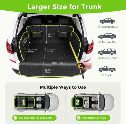 SUV Cargo Liner for Dogs, Upgraded Scratch-proof Leather 14.17" Heightened Side Flaps, 53.15" x40.55" Waterproof Non-Slip Trunk Liner with Bumper Flap, Universal Fit for SUVs Sedans Vans 3-Row SUV