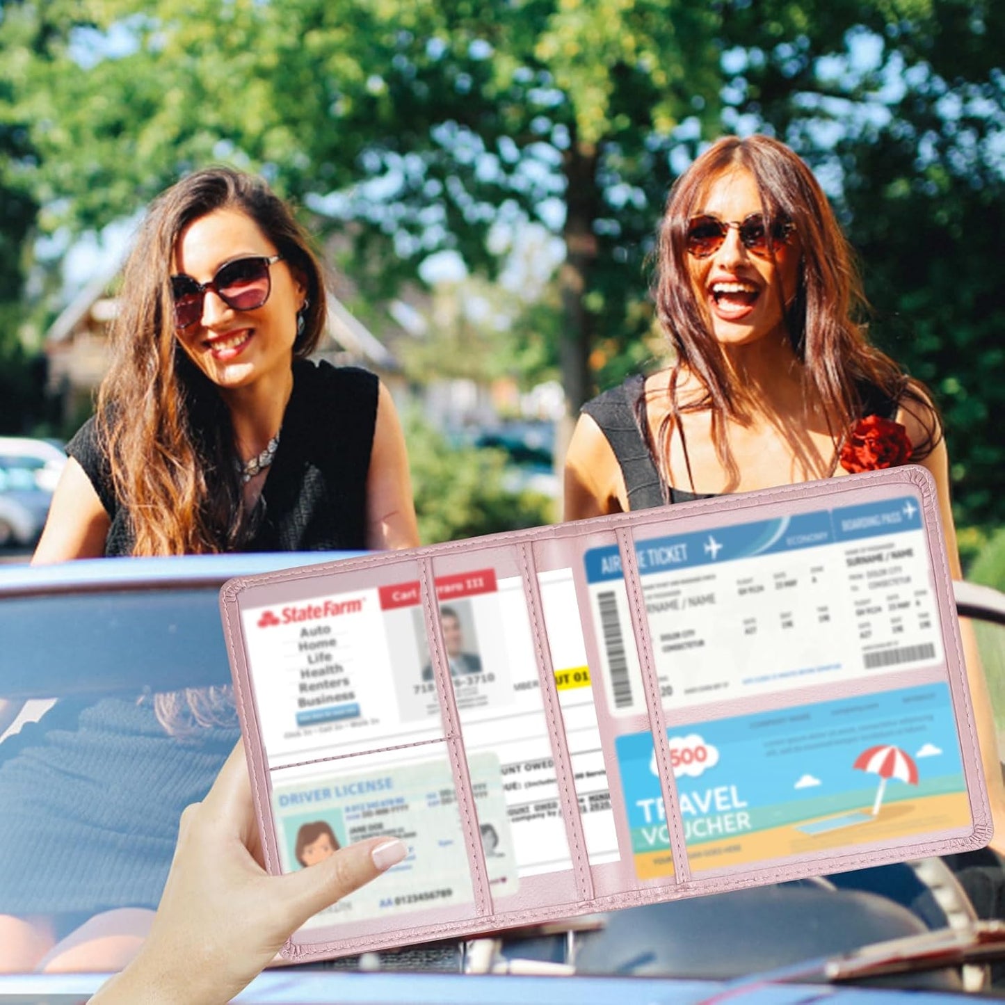 Car Registration and Insurance Card Holder - Leather Vehicle Glove Box Automobile Documents Paperwork Wallet Case Organizer for ID, Driver's License, Key, Cards - Car Accessories for Women&Men