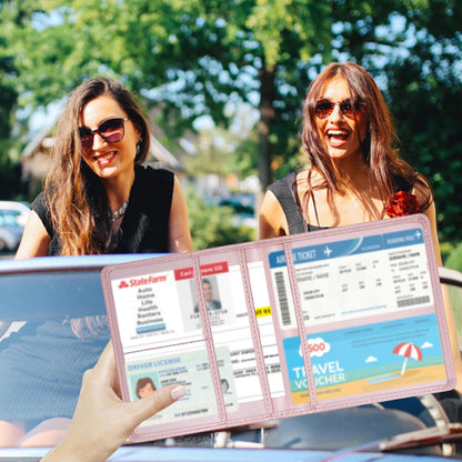 Car Registration and Insurance Card Holder - Leather Vehicle Glove Box Automobile Documents Paperwork Wallet Case Organizer for ID, Driver's License, Key, Cards - Car Accessories for Women&Men