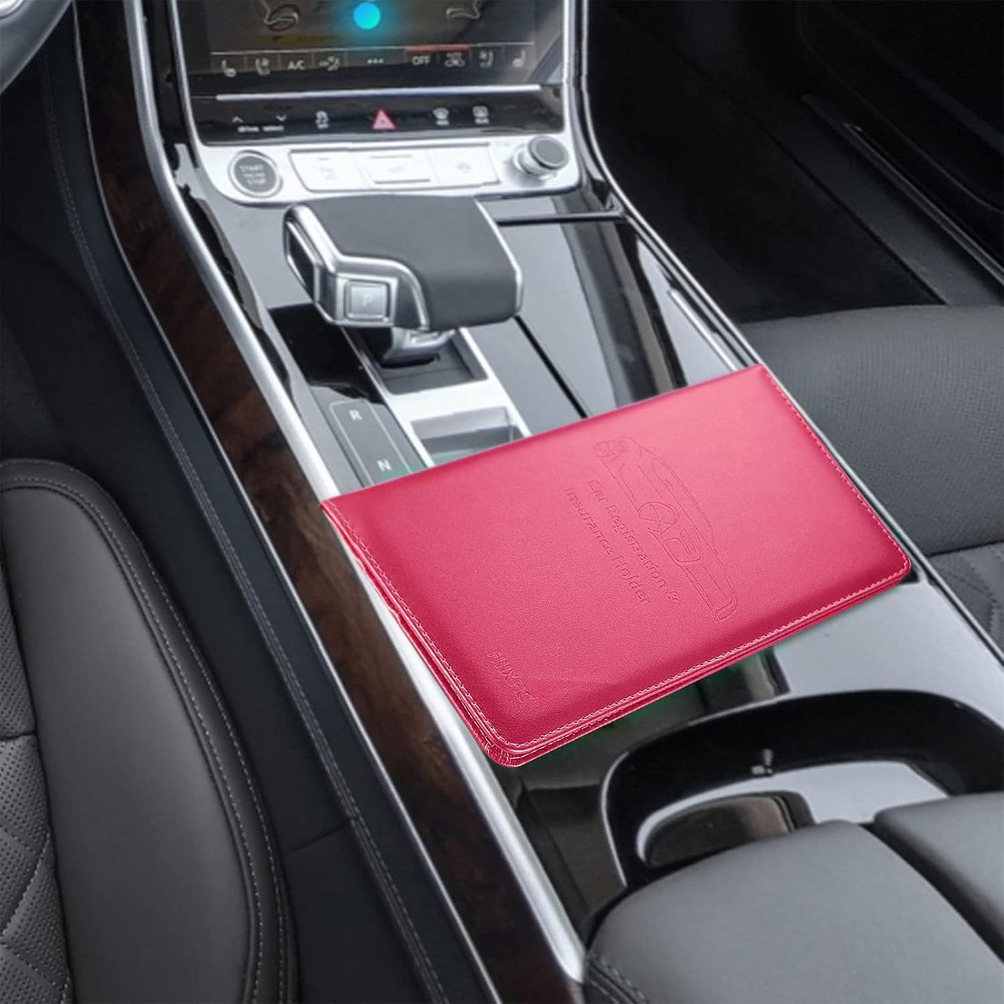 Car Registration and Insurance Card Holder - Leather Vehicle Glove Box Automobile Documents Paperwork Wallet Case Organizer for ID, Driver's License, Key, Cards - Car Accessories for Women&Men