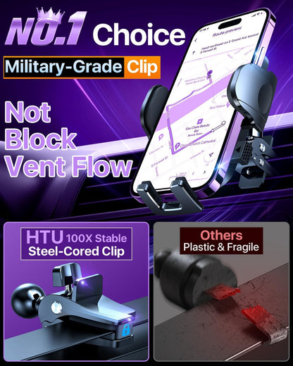 2026 Ultimate Best【True Military-Grade & Safety Cert】Car Phone Holder HTU【Upgraded 360 Rotation & 100+LBS Strongest Suction】5-in-1 Truck Windshield Dashboard Vent Mount Stand for iPhone Android, Black