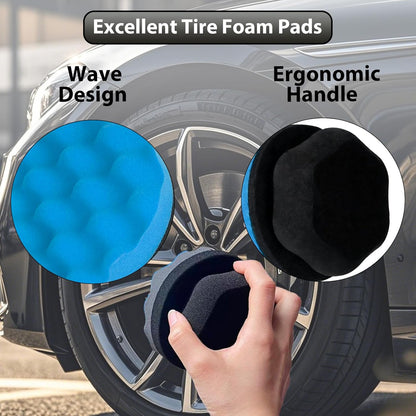 Tire Shine Applicator Pads, 2 Pcs Tire Dressing Applicator, Reusable Tire Shine Sponge Wave Contoured for Car Detailing, 3.15inch