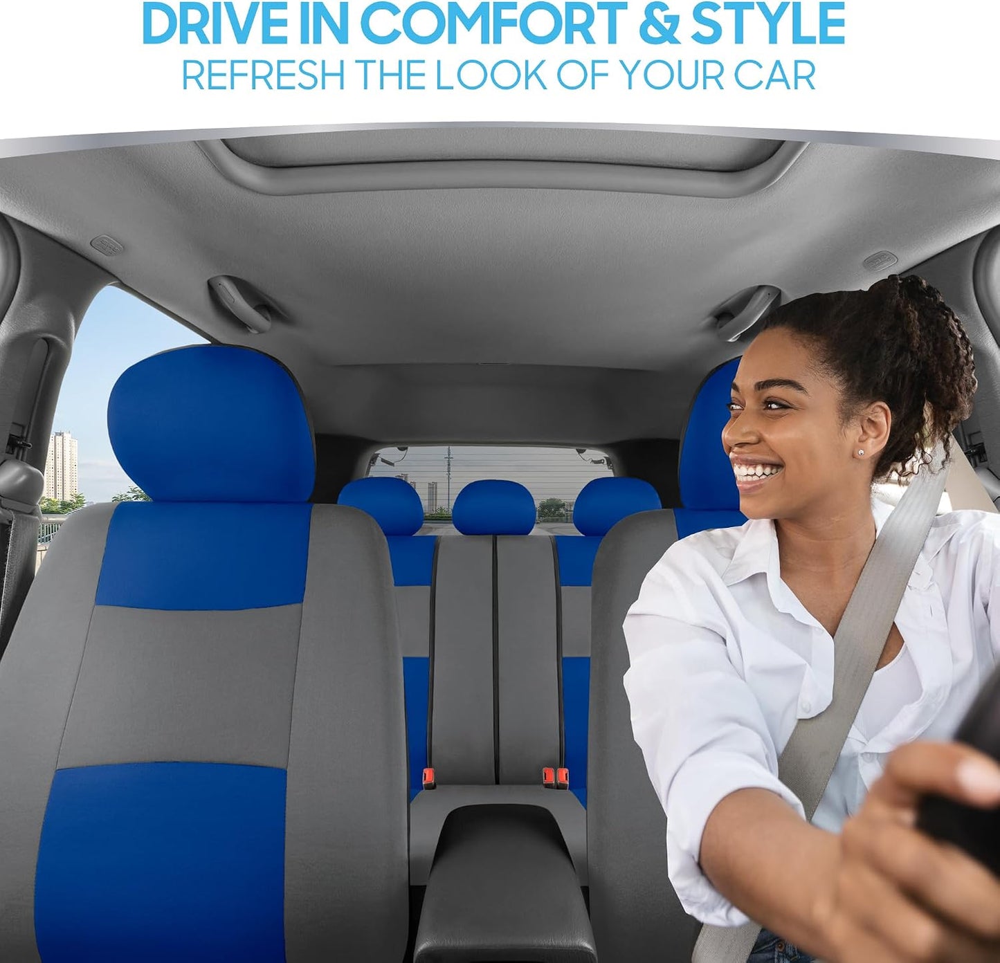 BDK PolyPro Car Seat Covers Full Set in Charcoal on Black – Front and Rear Split Bench for Cars, Easy to Install Cover Set, Accessories Auto Trucks Van SUV