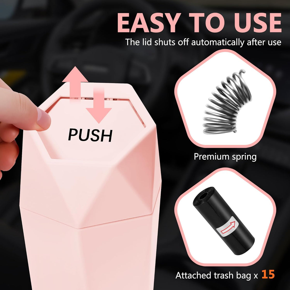 Car Trash Can with Lid - 2-Pack, Interior Accessories for Vehicles, Leakproof Garbage Can with 30 Detachable Trash Bags, Multipurpose Organizers and Storage Solutions for Home and Office