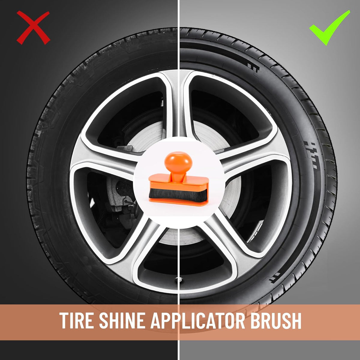 Car Tire Shine Applicator,Vegan Tire Shine Applicator with Curved Brush Head - Large Automotive Tire Dressing Applicator Brush with Storage Stand for Tire Detailing, 3.6 Inch Length (Black)
