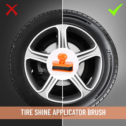 Car Tire Shine Applicator,Vegan Tire Shine Applicator with Curved Brush Head - Large Automotive Tire Dressing Applicator Brush with Storage Stand for Tire Detailing, 3.6 Inch Length (Black)