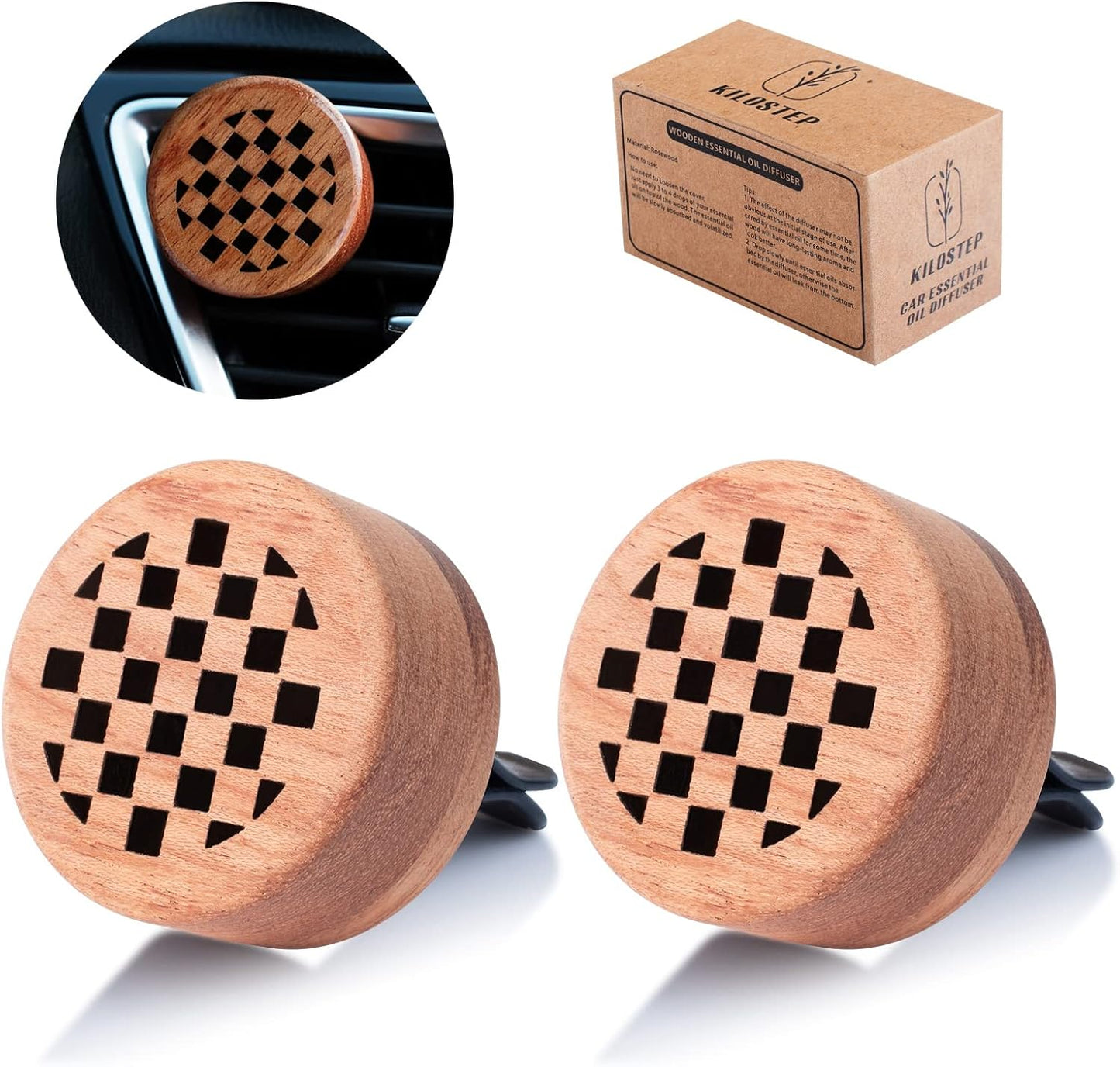 Essential Oil Car Diffuser, 2 PCS Car Aromatherapy Wood Diffuser with Vent Clip
