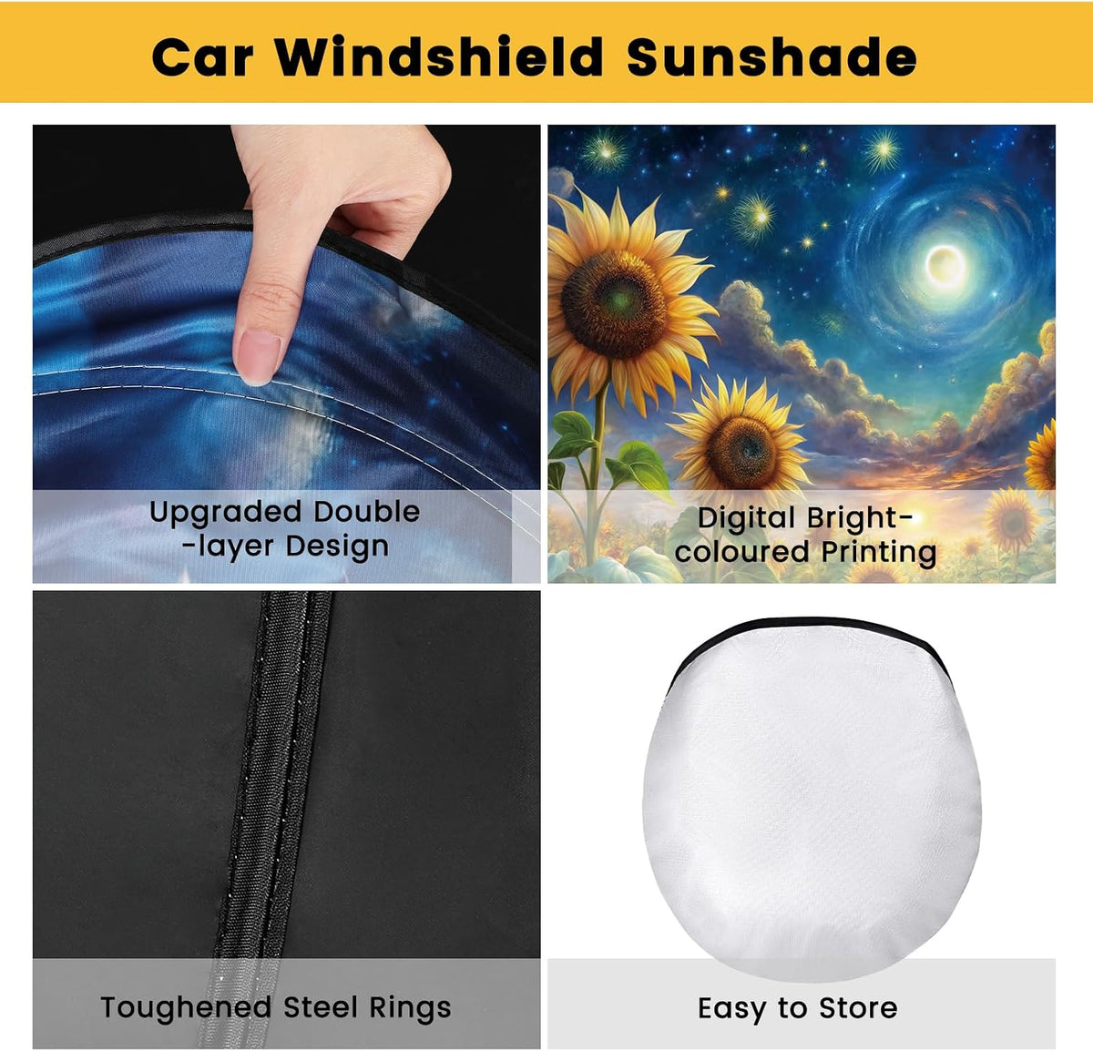 Iridescent Sun Shade for Car Windshield, Foldable Universal Car Windshield Upgrade Sunshade Enhanced UV Rays Reflective Sun Visor Shade Keeps Vehicle Cool