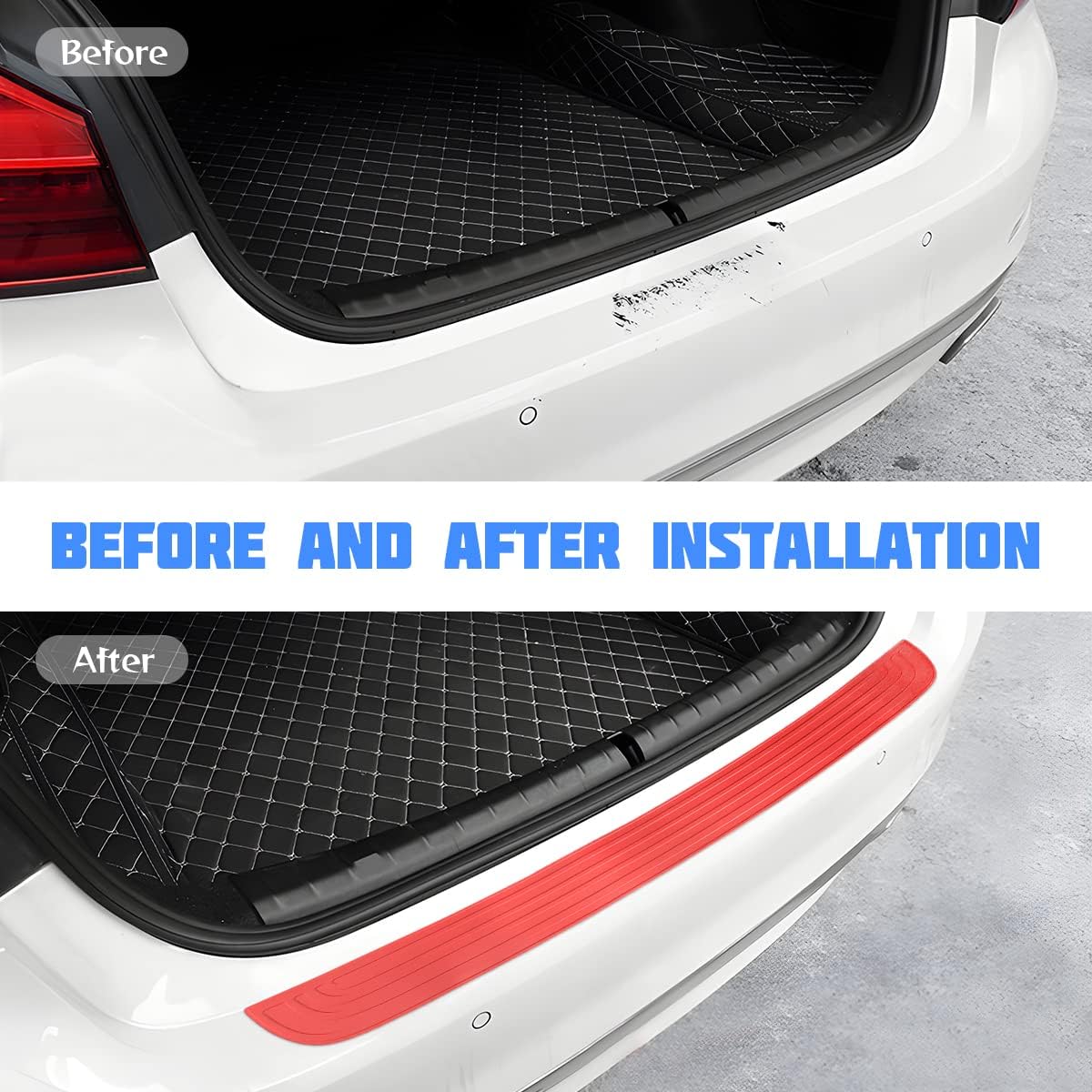 Car Rear Bumper Protector Guard, Anti-Scratch Abrasion Rubber Trunk Door Entry Sill Guard, Non-Slip Vehicle Trim Cover Protection Strip, Car Accessories for Most Cars and SUV (Black/Red/35.4" x2.7)
