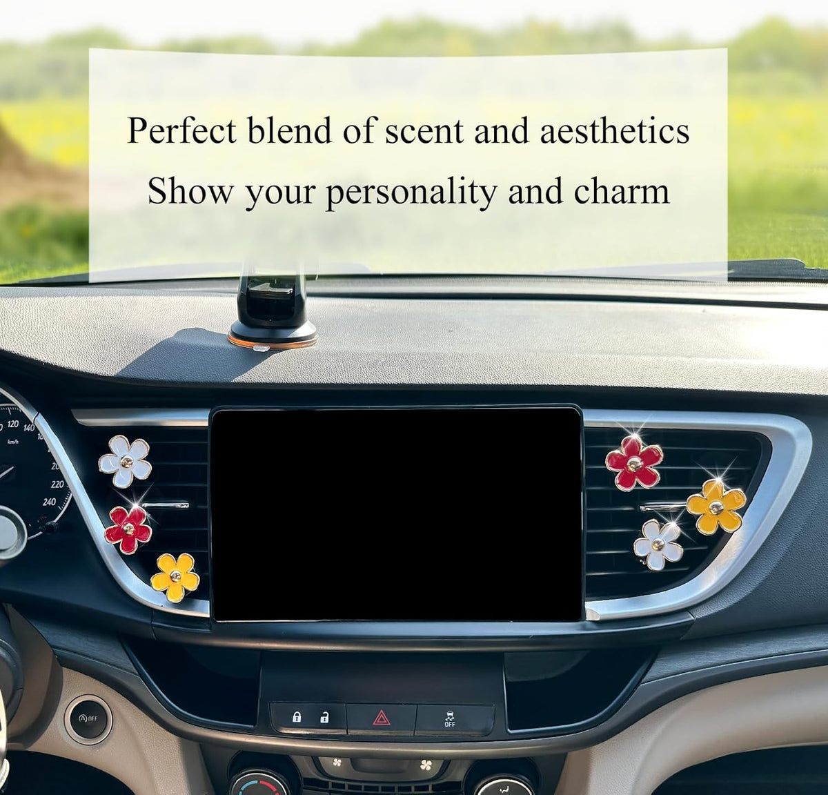 ORIESSE 6pcs Flowers Car Air Freshener Vent Clips Purple White Daisy Air Vent Clip Car Accessories for Women 3.3cm/3cm Flower Vehicle Interior Decor Refillable Diffuser