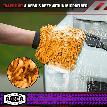 AIDEA Car Wash Mitt Microfiber, 1PK-Scratch-Free& Lint-Free, Premium Chenille Microfiber Mitt Car Wash Brush-Green Regular Size (7.12''X10.14'')