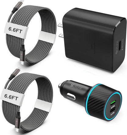 S24 S25 Ultra Charger Type C, SCRUAK 45W PPS Super Fast USB-C Wall/Car Charger for Samsung Galaxy S25 Ultra/S25+/S25/S24 Ultra/S24+/S23/S22/S20/Note 20/Note 10+(with 2X 3.3FT 5A Type C Cable)