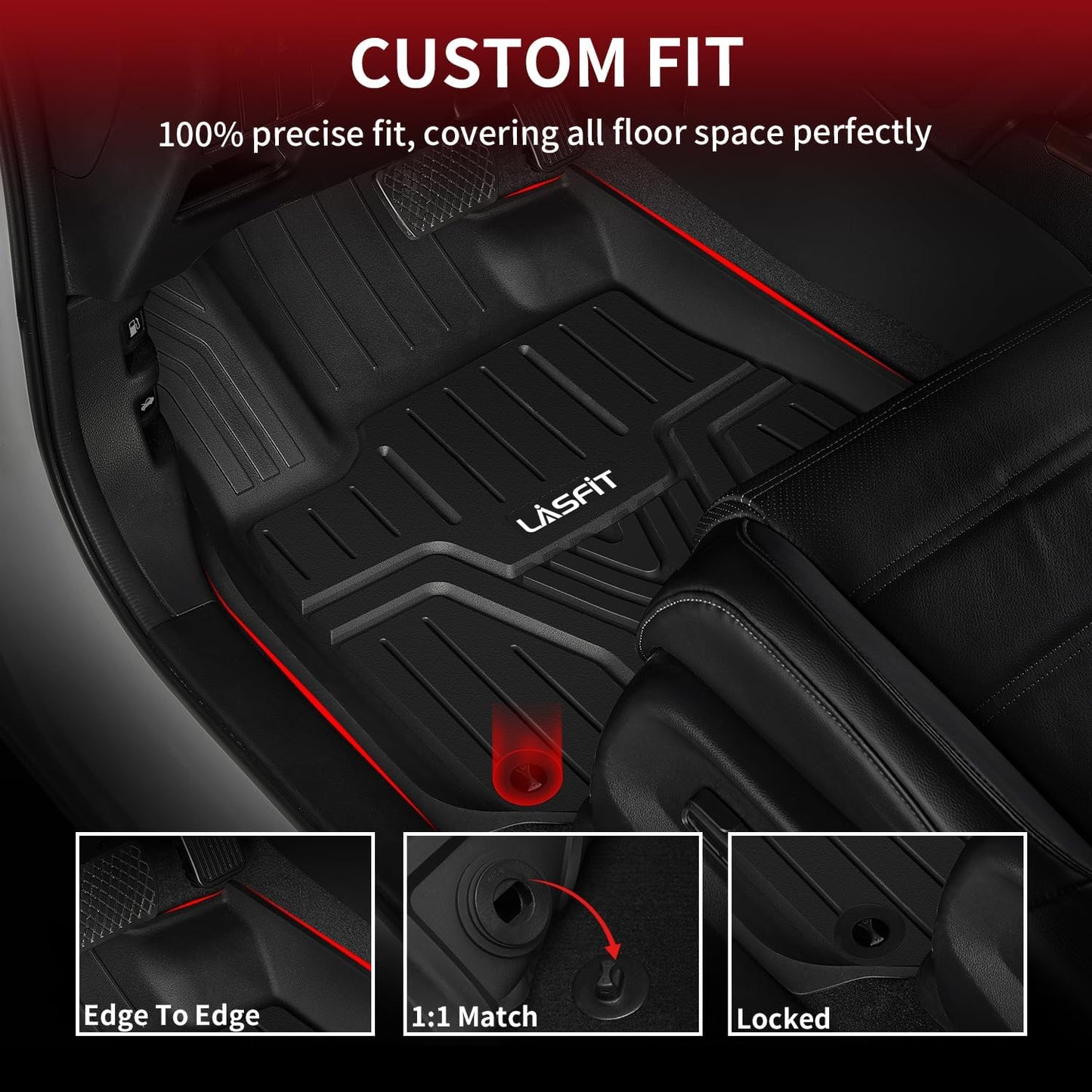 LASFIT Floor Mats for Honda CR-V 2026 2025 2024 2023 (Gasoline & Hybrid & e:FCEV), All Weather TPE Custom Fit Anti-Slip Pet Friendly Car Liners, 1st & 2nd Row Black