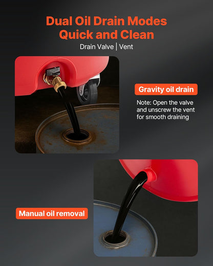 VEVOR Oil Drain Container, 20 Gallon Waste Oil Drain Tank, Portable Oil Lift Drain Pan Air Operated Drainer, Fluid Fuel Drainage Adjustable Funnel Height with Pressure Regulating Valve & Wheel