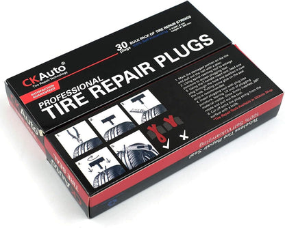 CKAuto 30pcs 4" Black Tire Repair Strings, Automotive Tool Tire Repair Plugs for Tubeless Off-Road Tires Car, Bike, ATV, UTV, Wheelbarrow, Mower