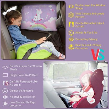 Car Window Shades, 2 PCS Magnetic Double Layer Auto Sun Shade for Side Windows Privacy Full Covers/Half Shade Options Back Car Window Curtains for Baby Protection