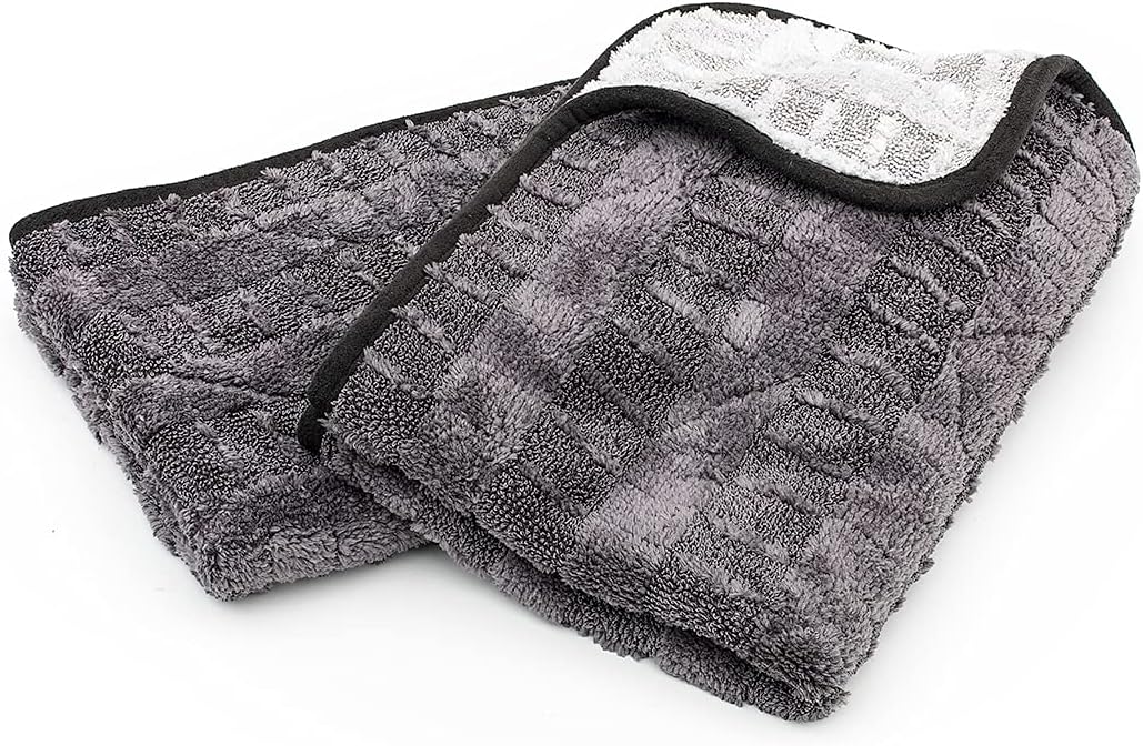 The Rag Company Gauntlet Car Drying Towel, Ultra-Absorbent 70/30 Blend Korean Microfiber, Dries Vehicles Faster Without Scratching, 900 GSM, 30x36 Inches, Ice Grey/Grey, 1-Pack