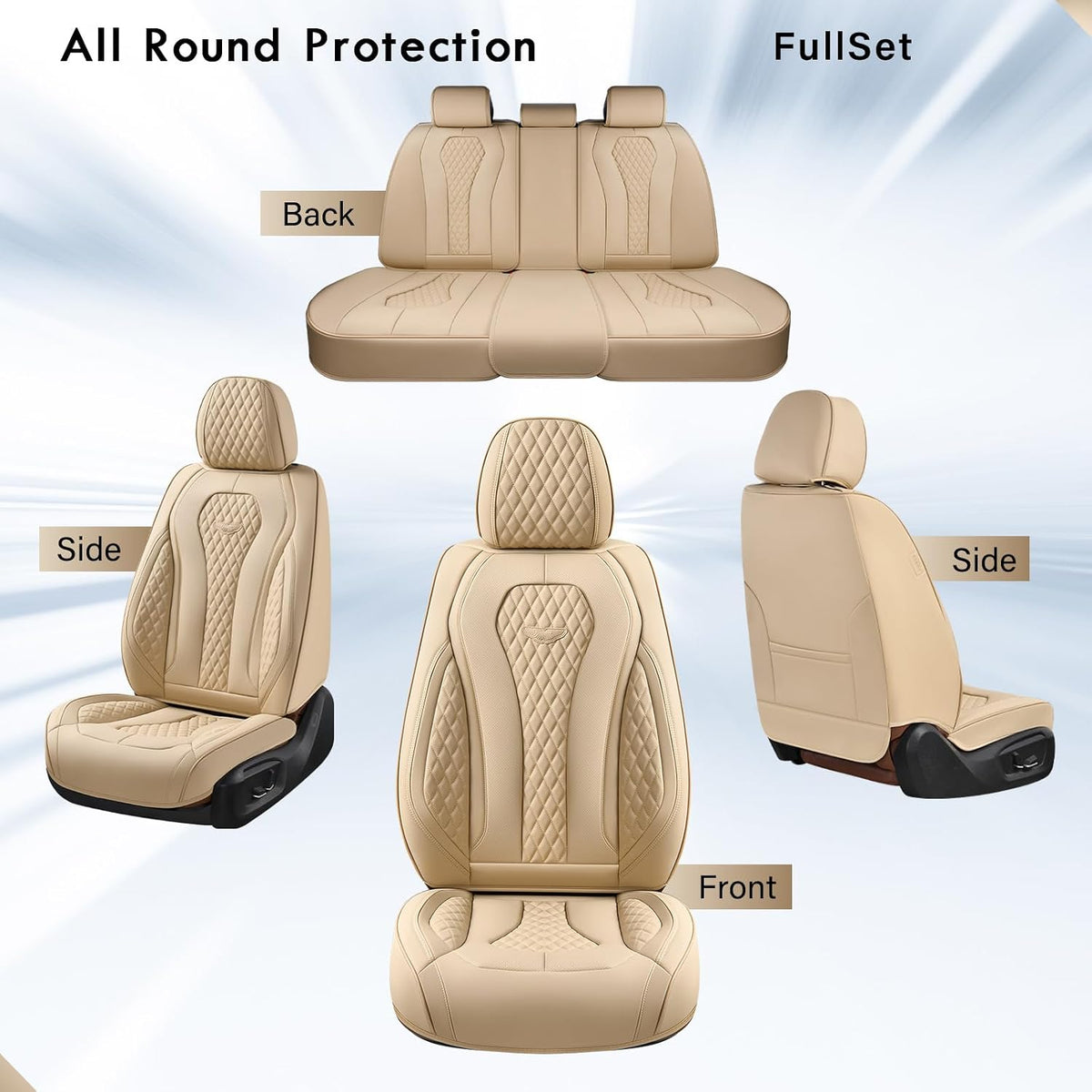 Coverado Seat Covers, Car Seat Covers Full Set, Black Car Seat Cover, Car Seat Covers Front Seats Back Seat Cover, Waterproof Car Seat Cushion, Leather Seat Covers Seat Protector Fit for Most Cars
