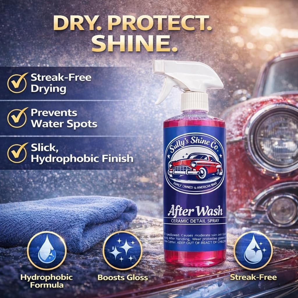 Sully’s After Wash Ceramic Spray Coating – SiO2 Quick Detailer – High Gloss, Water Beading & Hydrophobic Protection – Streak-Free Spray Sealant for Cars, Trucks & RVs – 16 oz