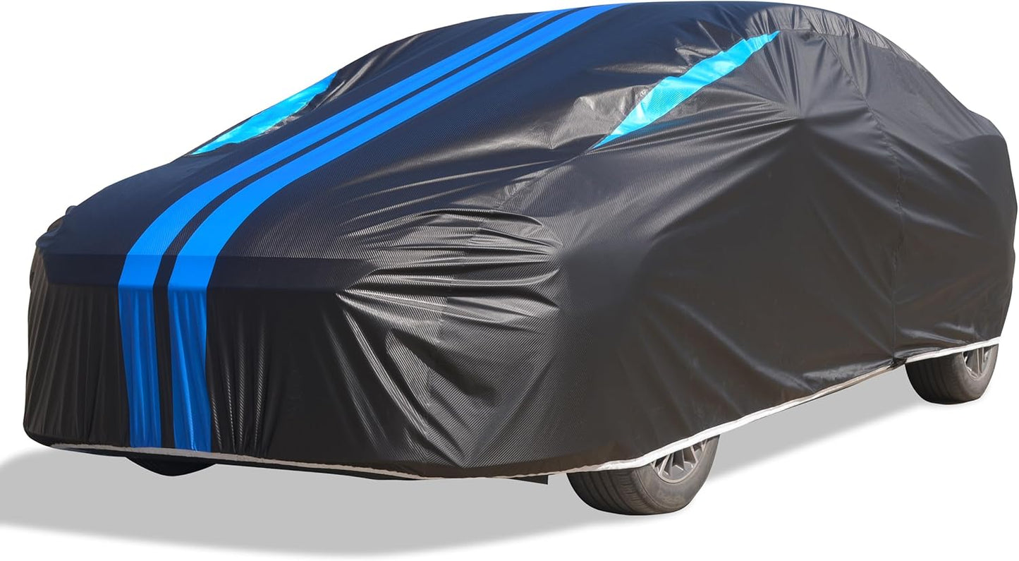 Car Cover Waterproof All Weather,6 Layers Car Covers for Automobiles, Full Exterior Cover with Zipper, Outdoor Car Cover Sun UV Rain Snow Wind Protection, Fit for 185"(185*70*59 inch)Sedan