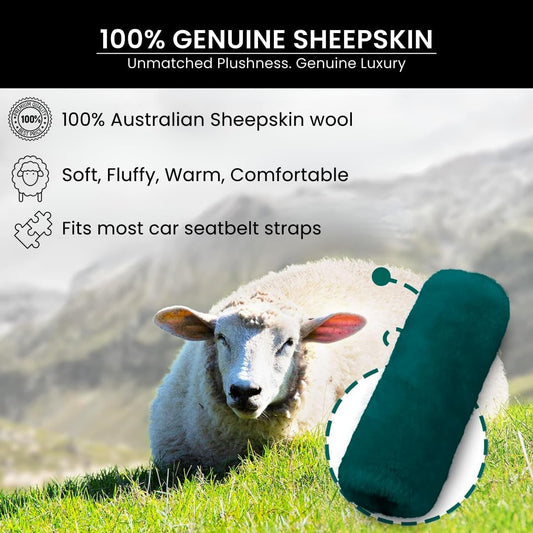 Andalus Brands 2 Pack Genuine Merino Wool Sheepskin Seat Belt Cover – Soft Shoulder Pad, Neck Cushion Protector – Authentic Car Accessories (Pearl)