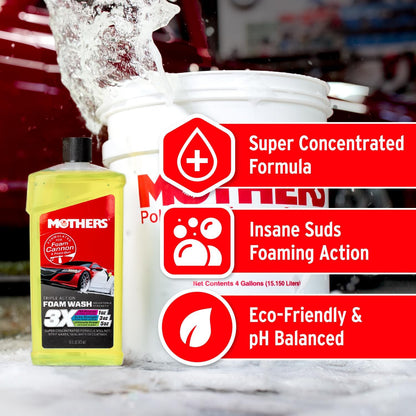 Mothers Triple Action Foam Wash, 100 oz. — pH Balanced, Eco-Friendly, Super-Sudsy, Foam Cannon, Safely Clean Without Stripping Wax, Sealant or Coating, Remove Dirt & Grime, Super Concentrated (05610)