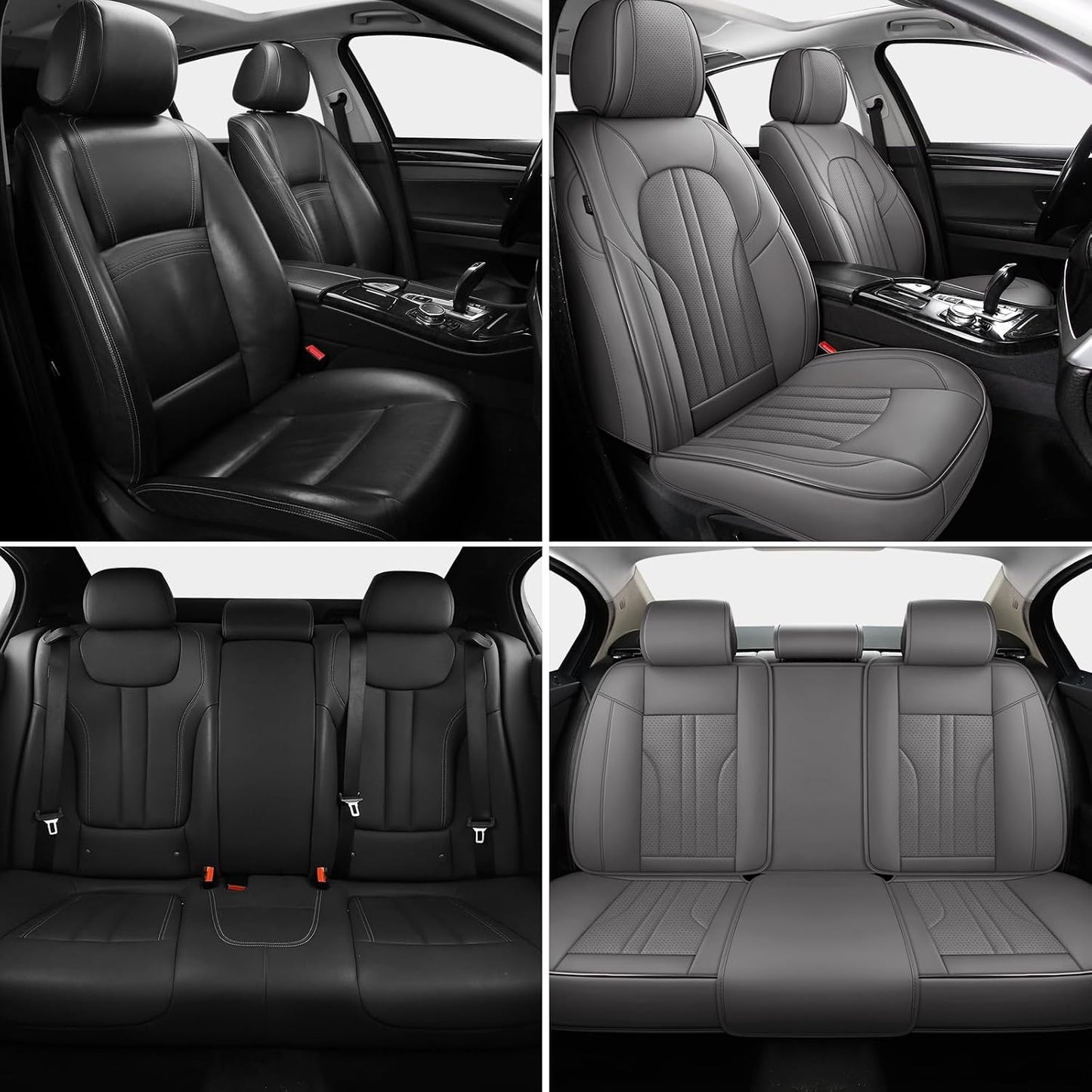 MINGBRON Car Seat Cover Full Set, Leather Car Seat Cover, Waterproof Seat Covers, Car Seat Cushion, Nappa Leather Seat Covers Car Seat Protector Universal Fit Most Cars Black