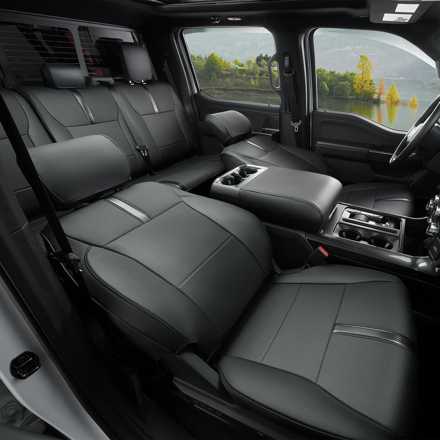 for Ford F150 Seat Covers 2015-2023 2024 2025 2026,Full Set Leather Waterproof Black Trucks Pickup Seat Covers Custom Fit for Ford F150 Accessories,Car Seat Cover for SuperCrew/CrewCab(XL,XLT)