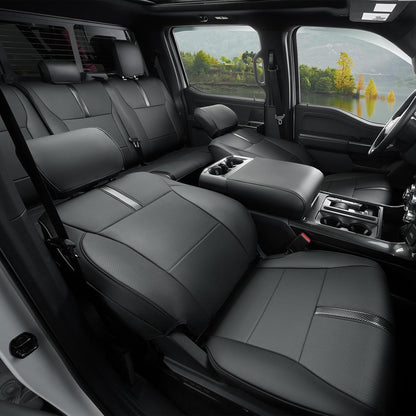 for Ford F150 Seat Covers 2015-2023 2024 2025 2026,Full Set Leather Waterproof Black Trucks Pickup Seat Covers Custom Fit for Ford F150 Accessories,Car Seat Cover for SuperCrew/CrewCab(XL,XLT)