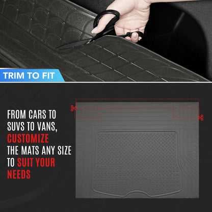 PIC AUTO Heavy Duty Cargo Liner, Trimmable All-Weather Rubber Trunk Mat for Cars, SUVs, Vans & Trucks, Anti-Slip Backing, Durable Protection, Large, Black