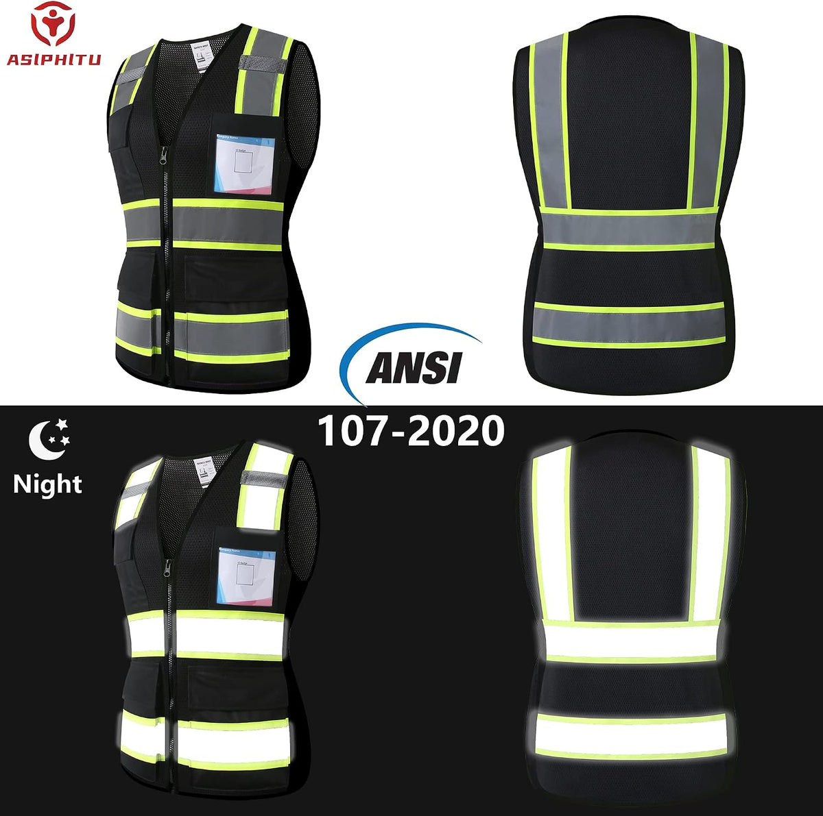 Reflective High Visibility Safety Vest for Men Women with Pockets Zipper Front Meets ANSI/ISEA Standards