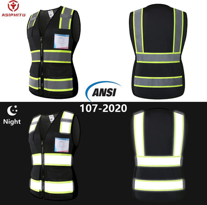 Reflective High Visibility Safety Vest for Men Women with Pockets Zipper Front Meets ANSI/ISEA Standards