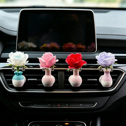 Set of 4 Cute Flower Bouquet Car Air Freshener Vent Clips, Mini Artificial Flowers for Car Air Vent Decoration, Auto Interior Dashboard Ornament Accessories