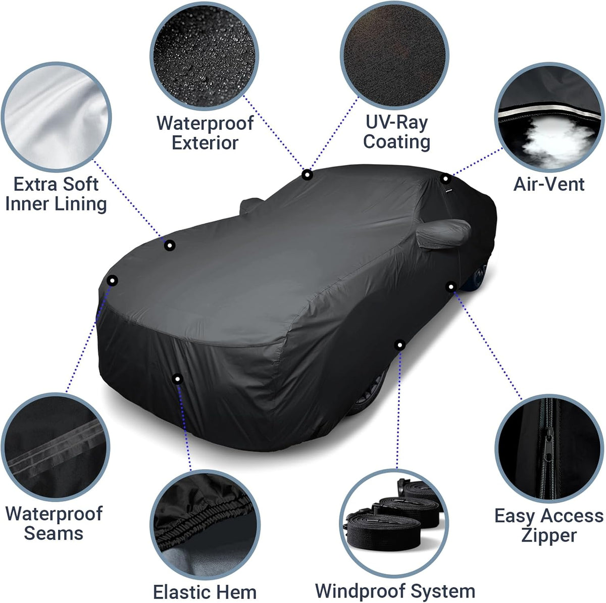 iCarCover 15-Layer Car Cover Waterproof All Weather | Premium Quality Car Covers for Automobiles, UV Protection, El Camino, Impala, Bel Air, Monte Carlo, Galaxie, Charger, Size C21 (See Size Chart) - Colors C