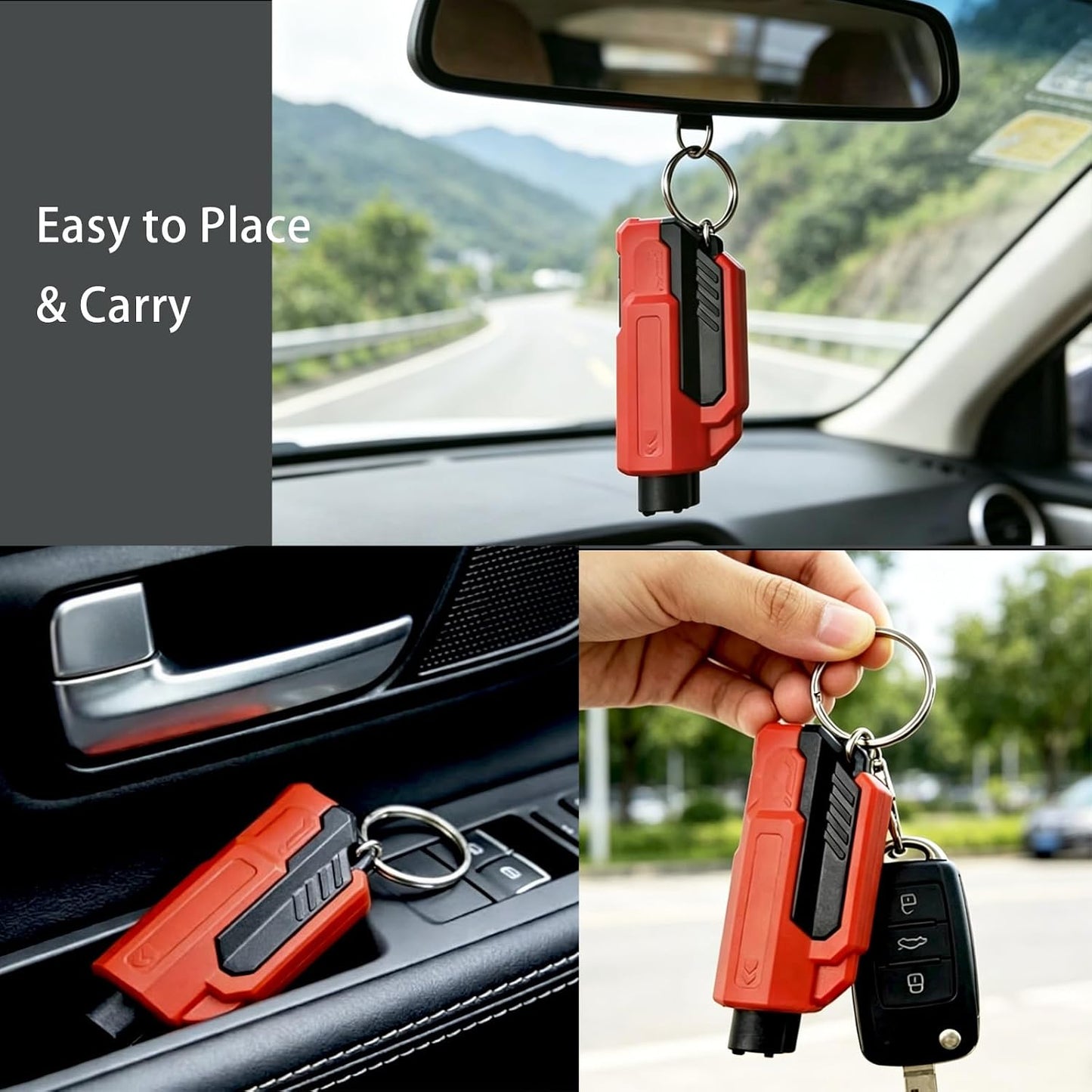 4Pack Upgrade Car Window Breaker Seatbelt Cutter Keychain, Portable Car Emergency Escape Tool, Safe HammerGlass Breaker Under Water (Red+Red+Orange+Orange)